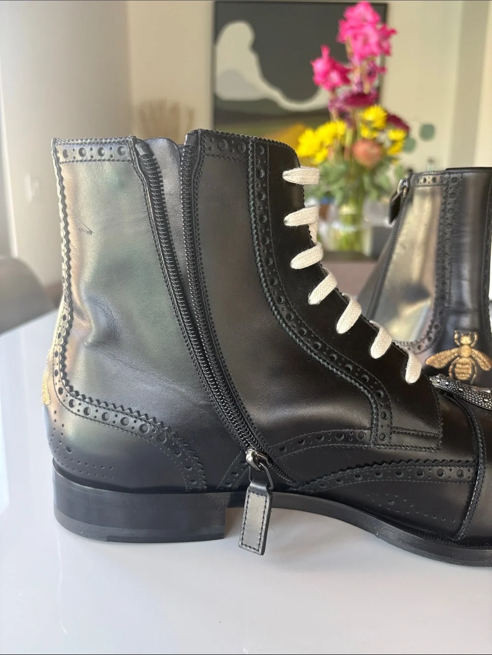 Gucci Black Leather Brogue Boots